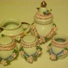 Sugar Bowl Creamer Toothpick Holder Salt & Pepper Shaker Matched Set Porcelain