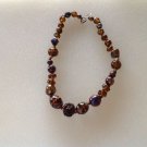 Vintage 1970's Shimmery Iridescent Brown Rust Glass Bead Beads Necklace