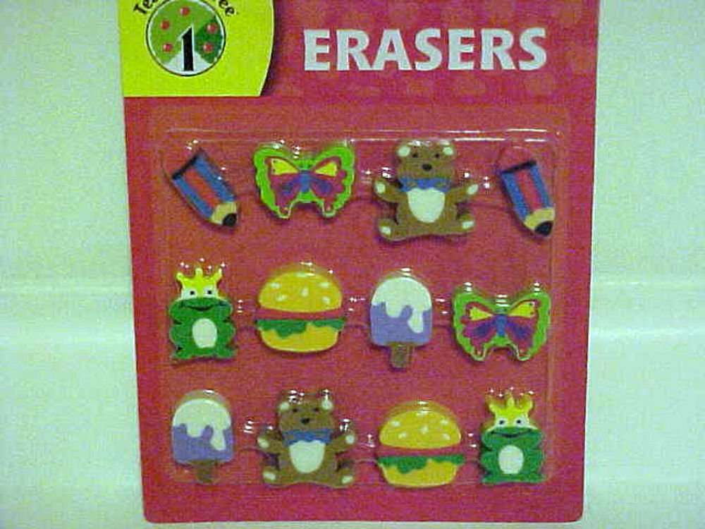 Brand New Teaching Tree 12 Pack Fun Shapes School Supplies Eraser Set