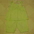 New Toddler Girls 18 Month Green Eyelet Cotton 2 Pc Sleeveless Top Pants Outfit