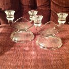 Mid Century Vintage Retro Jeanette Glass Clear Double Bowl Candle Holders
