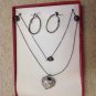 New in Box Silver Tone Crystal Rhinestone Heart Necklace & Hoop Pierced Earrings