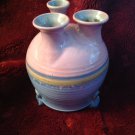 Artisan Signed Studio Art Pottery Stoneware 3 Neck Stem Pink Blue Vase Pot