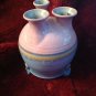 Artisan Signed Studio Art Pottery Stoneware 3 Neck Stem Pink Blue Vase Pot