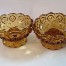 L E Smith Glass Candle Holders Amber Moon and Stars Pattern Pressed Vintage Gold