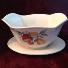 Fruit Decorated Porcelain Ceramic Gravy Boat Attached Underplate Tableware