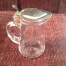 Vintage Kitchen Glass Clear Flower Etched Syrup Pitcher with Metal Lid Pat 1914