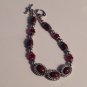 Bracelet Deep Red Garnet Glass Bead Ornate Silver Tone Free Shipping Jewelry