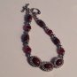 Bracelet Deep Red Garnet Glass Bead Ornate Silver Tone Free Shipping Jewelry