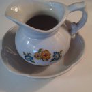 Vintage McCoy USA Pottery Pale Blue Pitcher & Bowl 7528 Yellow Flower Decals
