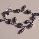 Bracelet Blue White Glass Bead Ornate Silver Tone Free Shipping Jewelry Bracelet Blue White Glass Bead Ornate Silver Tone Free Shipping Jewelry