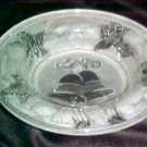 Elegant Crystal Clear Satin Glass Christmas Theme Holly Leaves & Bells Bowl Dish