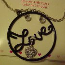 Necklace & Pierced Earrings New Boxed Set Black Enamel Rhinestone Circle Of Love Necklace & Pierced Earrings New Boxed Set Black Enamel Rhinestone Circle Of Love
