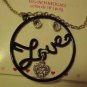 Necklace & Pierced Earrings New Boxed Set Black Enamel Rhinestone Circle Of Love