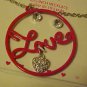 Necklace & Pierced Earrings New Boxed Set Red Enamel Rhinestone Circle Of Love