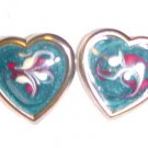 VINTAGE Pierced Earrings 1980s Gold Teal Heart Shape Enameled Jewelry Gold Tone VINTAGE Pierced Earrings 1980s Gold Teal Heart Shape Enameled Jewelry Gold Tone