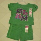 New Garanimals Classic Outfit Girls Size 12 Month Green Glam T-Shirt & Shorts
