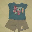 New Garanimals Classic Outfit Girls Size 24 Month Turquoise T-Shirt Gray Shorts