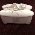 Cigarette Box Vintage Porcelain Trinket Candy Daisy Flower Gold White Leaf Japan