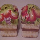 Brand New Set Porcelain Basket of Fruit Apple Figural Salt & Pepper Shakers