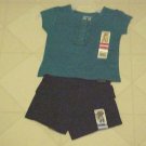 New Garanimals Classic Outfit Girls Sz 12 Month Turquoise T-Shirt Navy Shorts