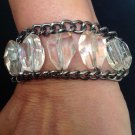 Bracelet Silver Chain Large Clear Pink Faceted Beads Costume Jewelry Bling