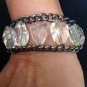 Bracelet Silver Chain Large Clear Pink Faceted Beads Costume Jewelry Bling
