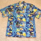 Aloha Camp Shirt Mens Size L SS Blue Ky's Hawaii Palms Flower Boats Ocean Sunset Aloha Camp Shirt Mens Size L SS Blue Ky's Hawaii Palms Flower Boats Ocean Sunset