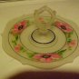 Glass Serving Plate Center Handle Vintage Satin Frosted Depression Era Hand Pntd
