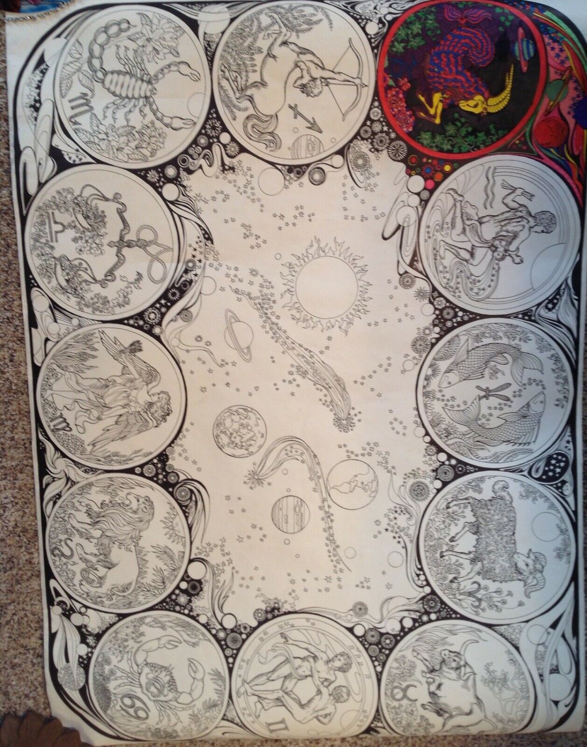 Vintage 1974 Zodiac Astrology Poster To Color