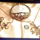 Saxony Aurora Borealis Rhinestone Clip Earrings Necklace Bracelet Set Vintage