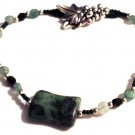Hand Crafted Green Rock Silver Tone Bracelet With Glass Beads Hand Crafted Green Rock Silver Tone Bracelet With Glass Beads