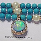 Bracelet Beaded Turquoise Blue Glass & Stone Beads 3 Strand