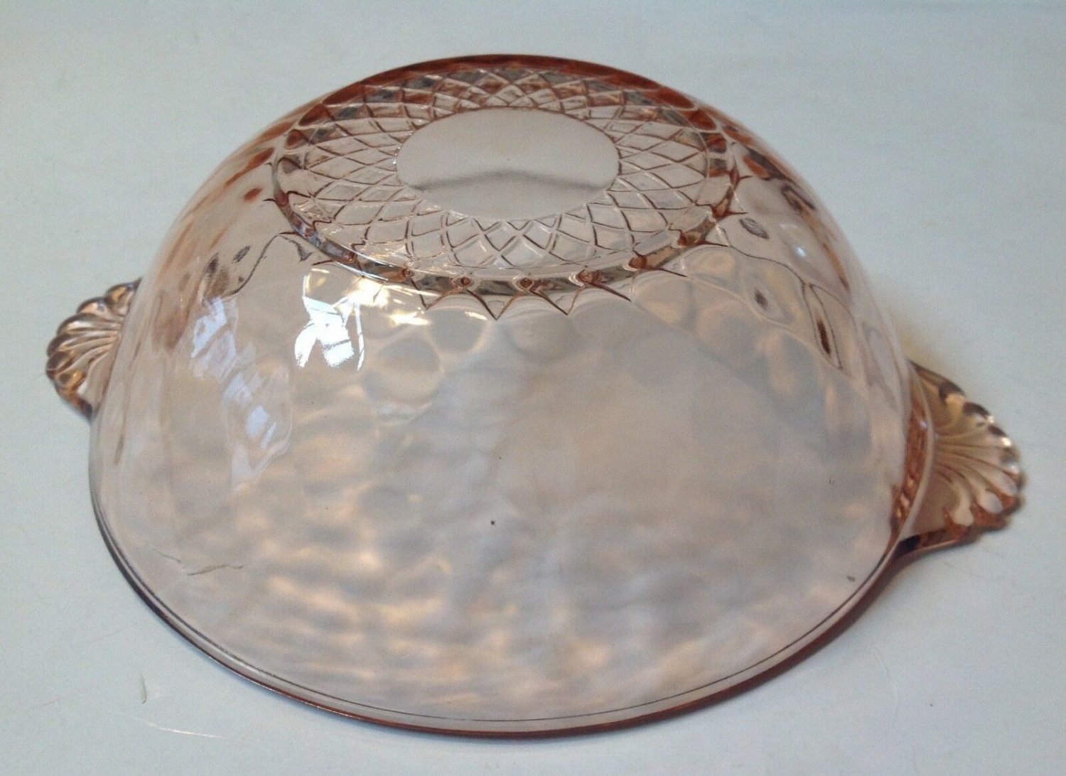 Vintage Pink Depression Glass Thumbprint Tab Handle Bowl