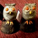 Creative Co-Op Gray Owl Figurine Set of 2 Clay Pottery Orange Eyes 3.5" New