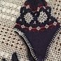 Childrens Knit Winter Hat Snowflake Navy Blue White Pom Pom Scandinavian Style