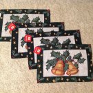 Tapestry Placemats Christmas Bells and Holly 12" x 18" Set of 4