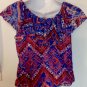 Self Esteem Womens Size S Blue Burgundy Ruffle Neck Sleeveless Lace Overlay Top