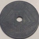 1943 Belgium 25 Centimes Collectible Vintage Center Hole Zinc