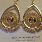 Pierced Earrings Dangling Ornate Gold Glass Beads Stones