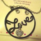 Circle Of Love Necklace Pierced Earrings Set Black Enamel Metal Rhinestone Circle Of Love Necklace Pierced Earrings Set Black Enamel Metal Rhinestone