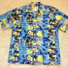 Tropical Camp Shirt Mens Size L Blue Ky's Hawaiian Palms Boats Ocean Sunset Tropical Camp Shirt Mens Size L Blue Ky's Hawaiian Palms Boats Ocean Sunset