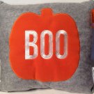 Throw Pillow Halloween Boo Gray Orange Pumpkin Soft 15.5" Diameter New W/ Tags