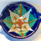 Vintage 1960s Mexico Folk Art Pottery Bowl Open Handles Hand Painted Flower