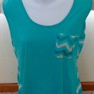 Rue 21 Size M Green White Chevron Pattern Tank Top Button Down Back Rue 21 Size M Green White Chevron Pattern Tank Top Button Down Back