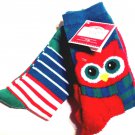 2 Pair of Women's Owl Pattern Striped Christmas Holiday Crew Socks Brand New