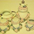 Sugar Bowl Creamer Toothpick Holder Salt Pepper Shaker Set Porcelain Floral