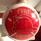 Christmas Ornament Red and White Glass Ball Fire Department First In Last Out