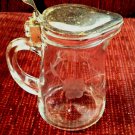 Flower Etched Syrup Pitcher Clear Glass Metal Lid Patent Date 1914 Vintage Flower Etched Syrup Pitcher Clear Glass Metal Lid Patent Date 1914 Vintage