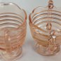 Hocking Manhattan Pink Footed Sugar Bowl & Creamer Vintage Depression Glass